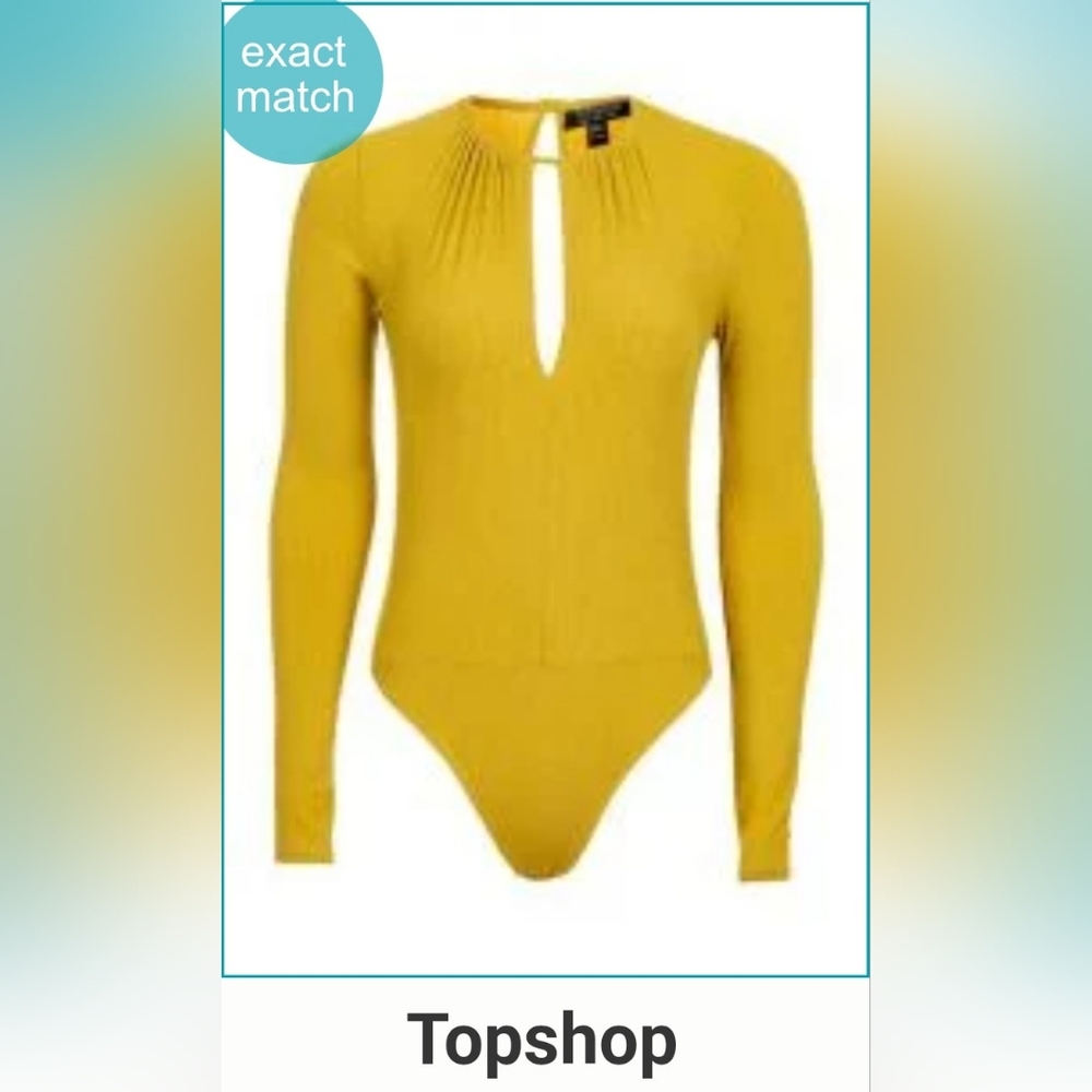 Topshop Nordstrom Slinky Long Sleeve Mustard Yellow Bodysuit - Picture 2 of 6